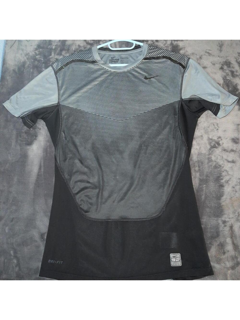Nike Pro Combat Shirt Men's L Black Grey Compression Dri-FIT Stripe 617350-010